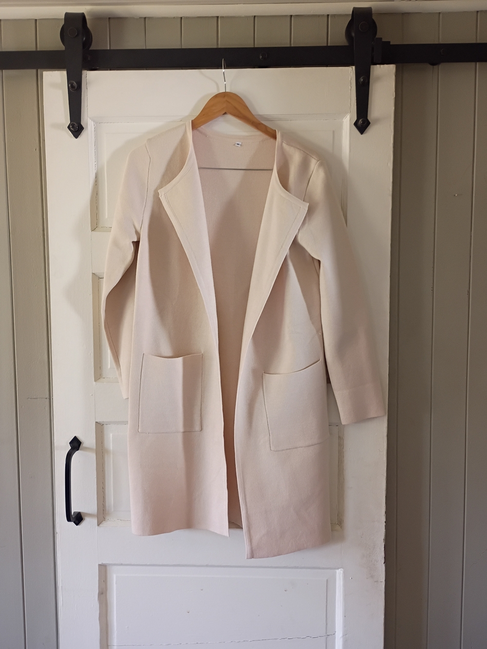 Women's Cream Open-Front Longline Cape Coat with Patch Pockets